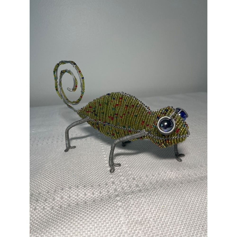 Wrapped Metal‎ Wire and Colorful Beaded Gecko Lizard Sculpture Custom Hand Made